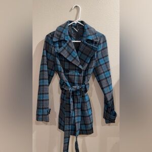 Blue and Grey are Plaid Belted Coat